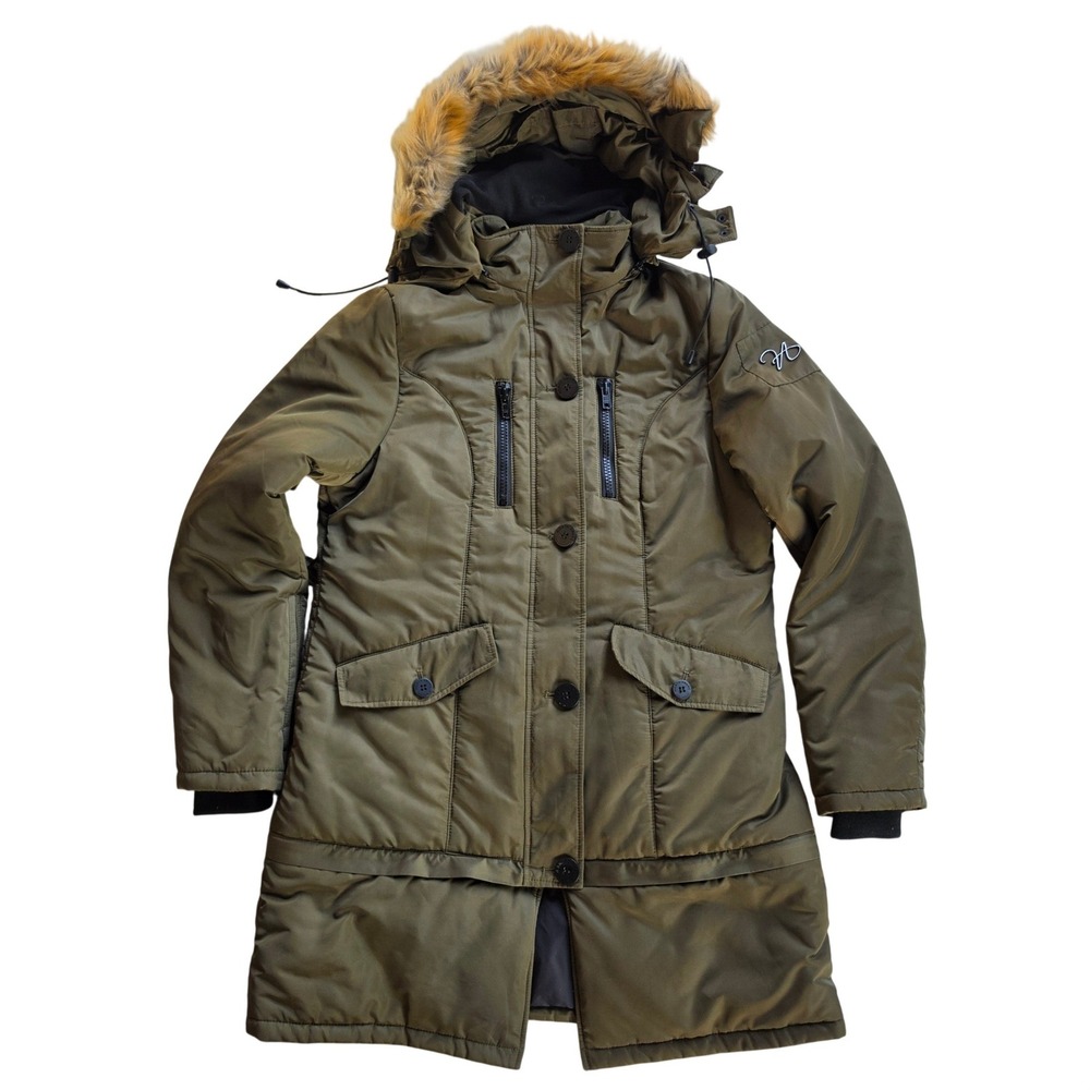 North Aware Womens Expedition 1.9 Olive Green Winter Parka Detachable Vest Large